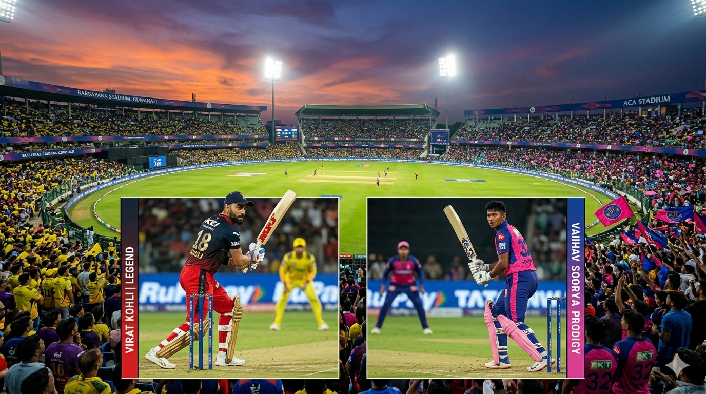 Kohli vs. Sooryavanshi: The Battle of Eras in Guwahati | IPL 2026 Kohli vs. Sooryavanshi: The Battle of Eras in Guwahati | IPL 2026