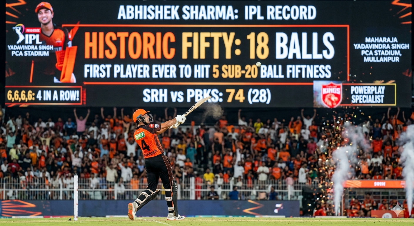 Abhishek Sharma’s Record: First Player with 5 Sub-20-Ball Fifties Abhishek Sharma’s Record: First Player with 5 Sub-20-Ball Fifties